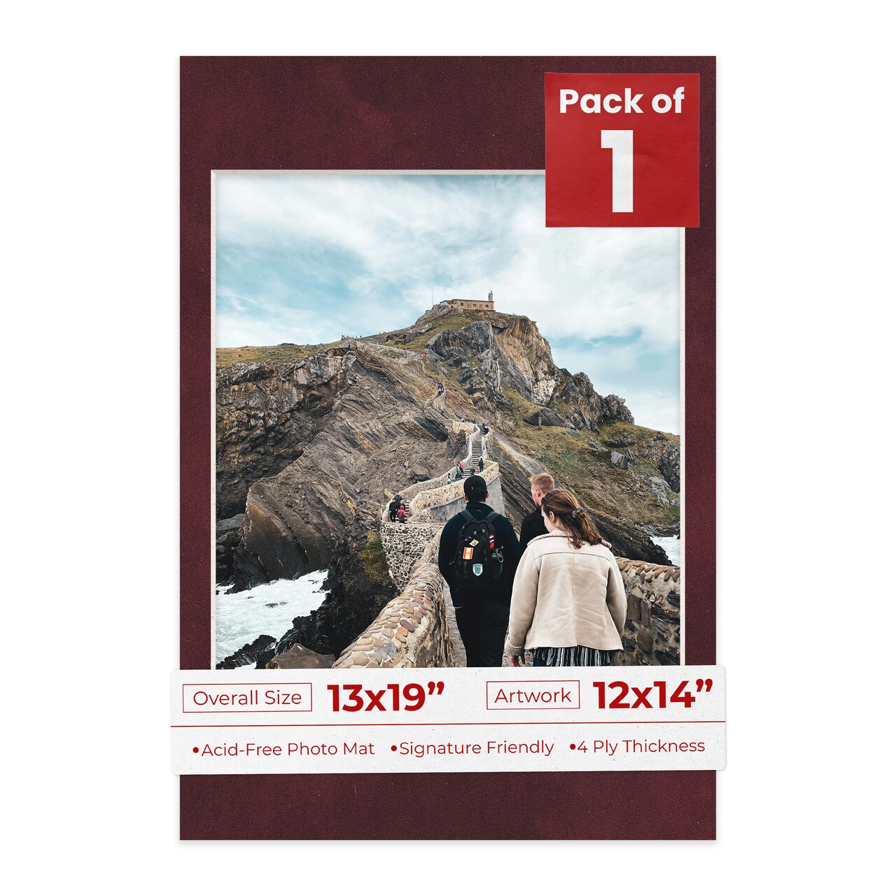 Dark Red Suede Mat Board for 13x19 Frames - Fits 12x14 Photos